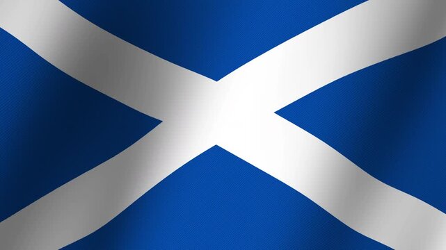 Scotland Scottish Flag Waving: A close-up view of the Scottish flag, with its prominent white saltire on a blue background, gently waving in the breeze, symbolizing national pride and heritage.
