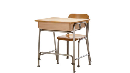 Isolated classic wooden and metal school desk and chair for education and learning © Cian