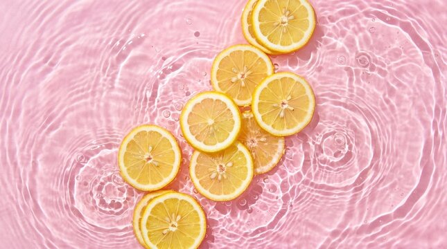 Lemon slices floating in pink water