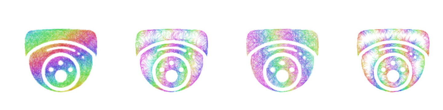 Multicolor sketch night vision camera icon design set