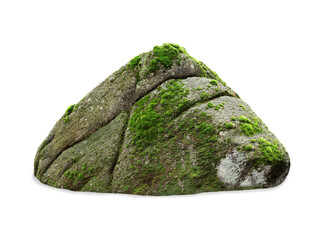 Large moss covered granite boulder rock isolated on white background. © fotomaster