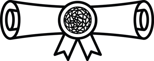 Fototapeta premium Black and white line drawing of a rolled university graduation diploma scroll icon 