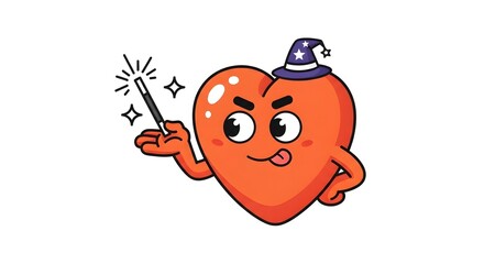 Playful Orange Heart Cartoon Character Wearing A Wizard Hat Casting Magical Spells With A Wand Isolated On A White Background © American