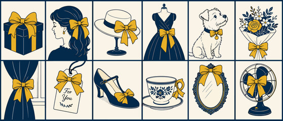 Fototapeta premium Charming collection of vintage items adorned with yellow bows