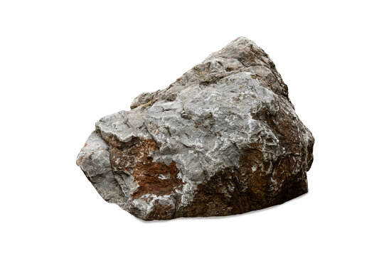 Large natural grey stone boulder isolated on white background.