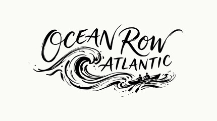 Ocean Row Atlantic typography with wave and boat. © bakooh