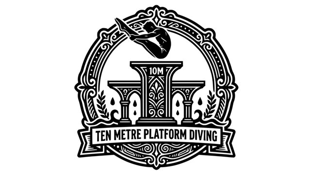 Vintage ten metre platform diving emblem design.