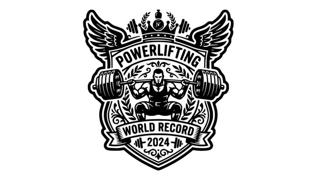 Powerlifting world record 2024 badge with wings.