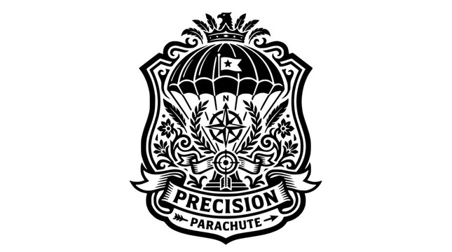 Precision parachute emblem with crown and crest.