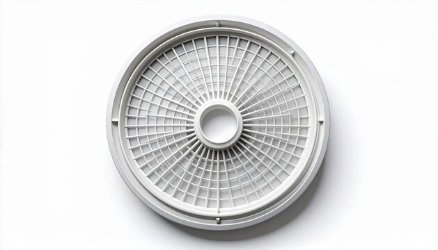 3D round dehydrator tray with grid surface icon isolated on white back