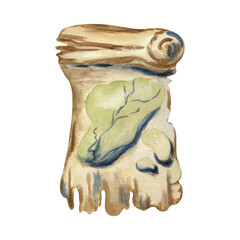 Watercolor treasure map on a white background. Suitable for cards, decor, labels, advertising, stickers, and decals. © Natalia