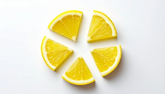 3D four lemon wedges arranged in a circle icon isolated on white backg