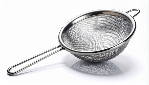 3D handheld fine mesh strainer with handle icon isolated on white back