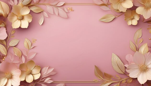 pastel pink background with gold floral border