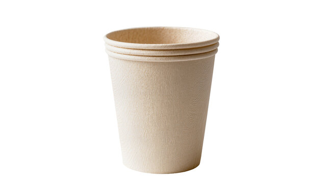Isolated stack of three plain light brown textured eco friendly disposable paper cups for drinks