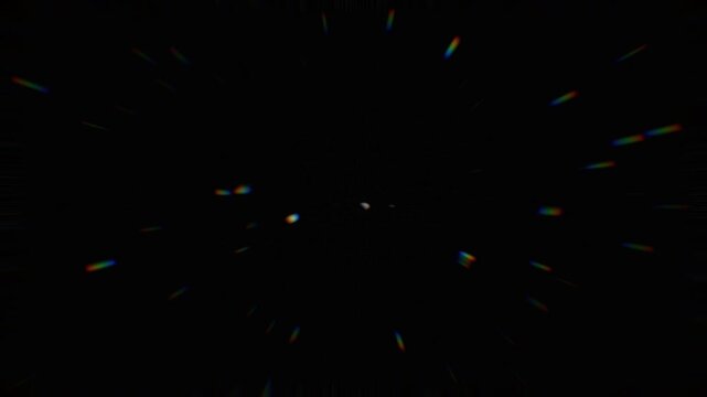 Abstract digital glitch overlay with floating particle elements on dark background.