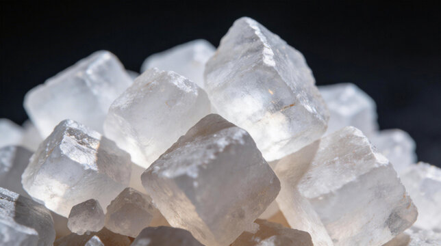 Macro close-up of coarse white rock salt crystals