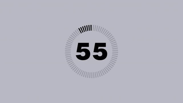 Simple digital countdown timer from 60 to 0 seconds featuring a circular progress indicator and 7 segment display for video editing and motion graphics projects