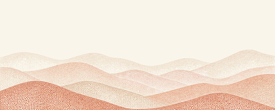 Abstract dotted landscape with rolling hills in warm earth tones