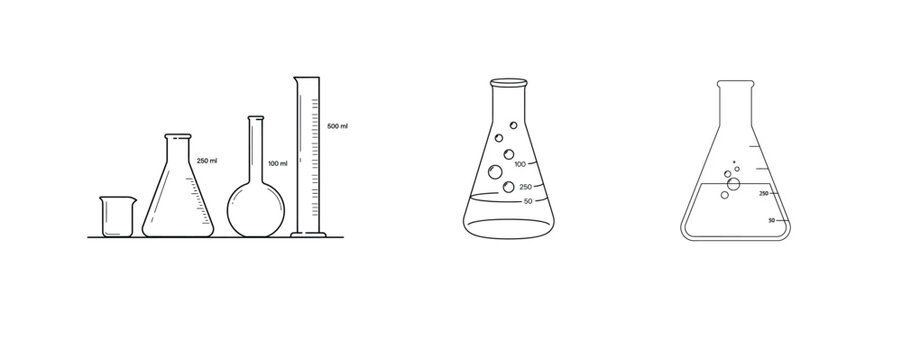 Laboratory Flask and Chemistry Glassware Icon Set &ndash; Science Line Vector Collection