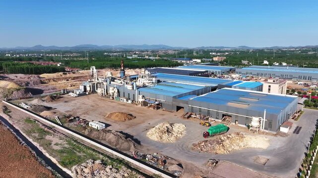 Panoramic view of large industrial factory area in suburb