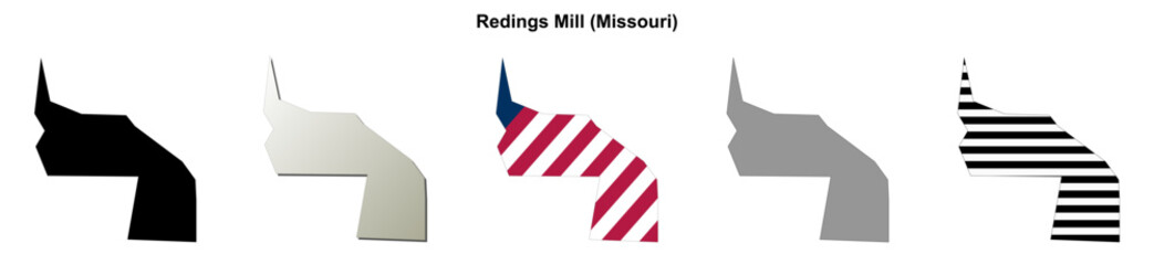 Obraz premium Redings Mill (Missouri) blank outline map set