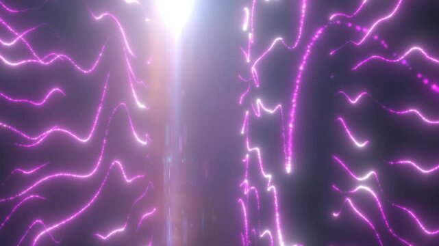 Abstract magenta neon lightning lines reflected across a glowing horizon