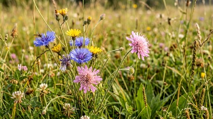 Fototapeta premium wildflower close-ups, a vibrant close-up of local wildflowers showcasing their natural beauty