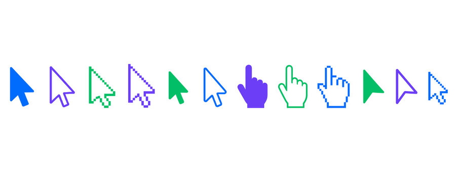 Collection of diverse cursor pointers in various styles and colors