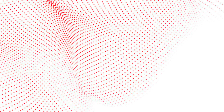 Abstract red halftone square pattern background, dynamic geometric pixel wave effect, futuristic digital technology vector design