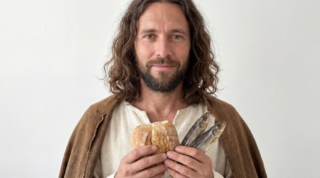 Man holding bread and fish, Jesus Christ, Bible, Easter