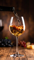 Naklejka premium Dramatic capture of merlot pouring into a glass, creating an elegant and appealing visual