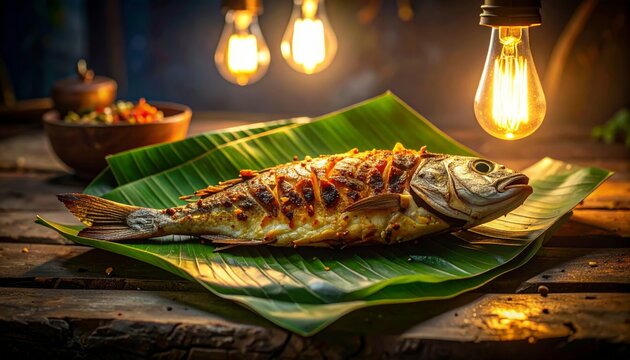 Grilled Fish on Banana Leaf - A Culinary Delight.