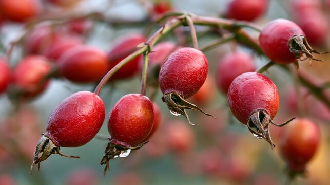Rose hip berries, seen up close, make a lovely backdrop.