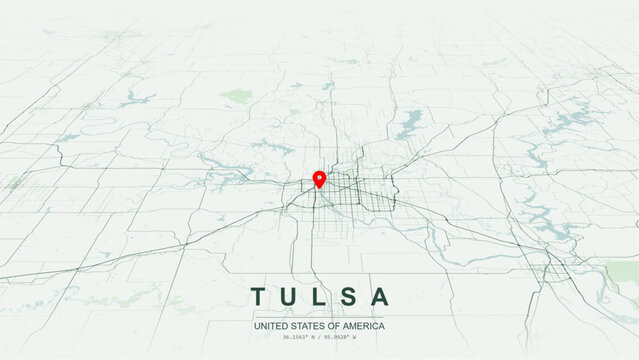 Modern minimalist vector map of Tulsa, Oklahoma, USA. High-quality scalable illustration of Tulsa Oil Capital downtown art-deco city grid for posters design.