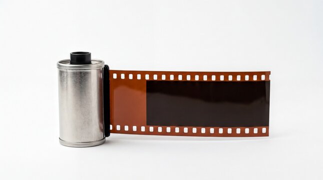 analog photography supplies, a close-up of a classic mm kodak film canister on a plain white surface