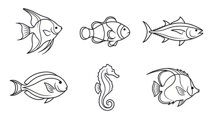 Fish and Seahorse Ocean Creatures. © ades