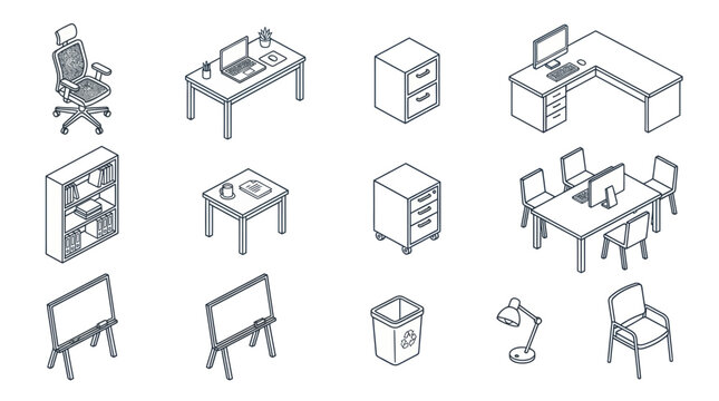 Office furniture and equipment collection.