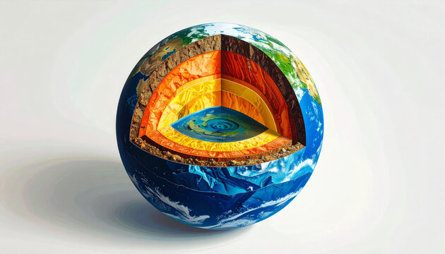 Earth's Inner Structure Cutaway Globe Showing Core, Mantle, Crust, and Layers