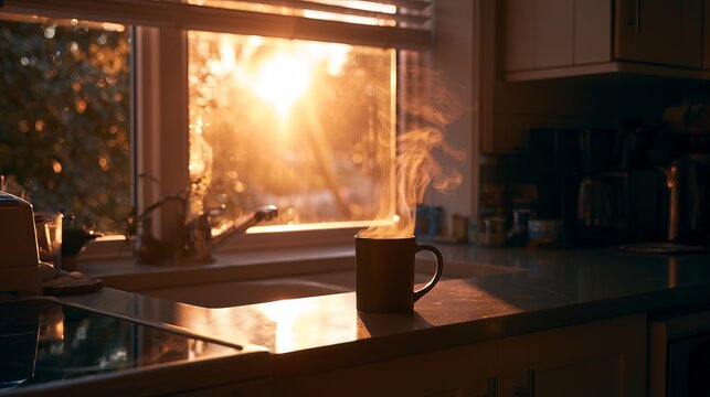 Sunlight Streaming Through Kitchen Window Creating Warm Morning Atmosphere
