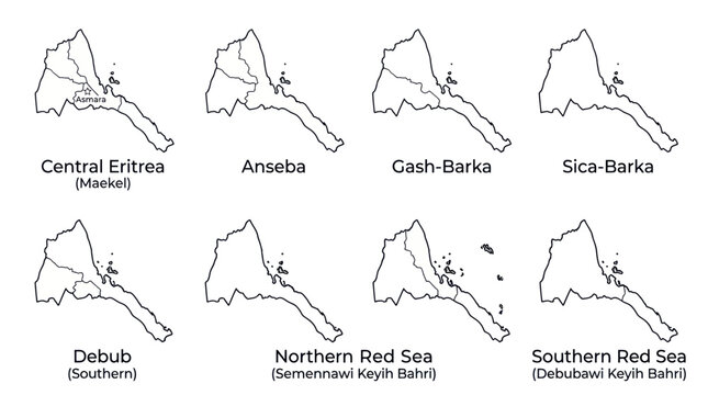 Eritrea regions map illustration.