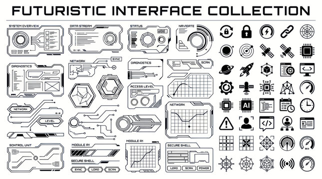 Futuristic interface icons and symbols.