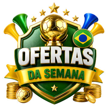 Ofertas Da Semana Brazilian Football Championship Offers Golden Trophy Soccer Ball in 3d render illustration with transparent background