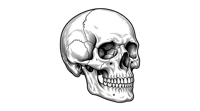 Human Skull Illustration Closeup Profile.