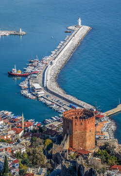 Alanya's Red Tower and the view of the Mediterranean.