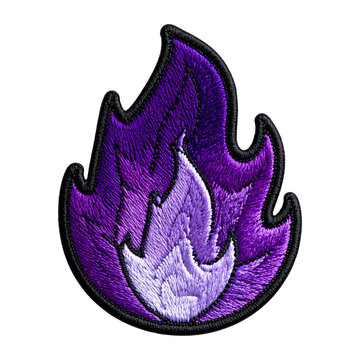 Vibrant embroidered purple flame patch with intricate stitching details showcasing a stylized fiery design, perfect for adding a touch of cool style to modern apparel, and unique accessories&nbsp;