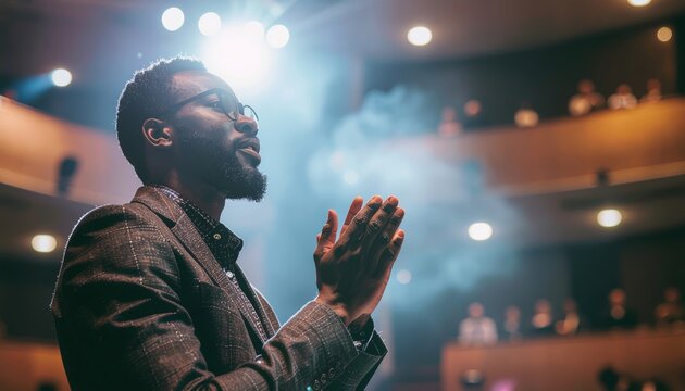 Inspirational speaker captivating audience with motivational speech at seminar