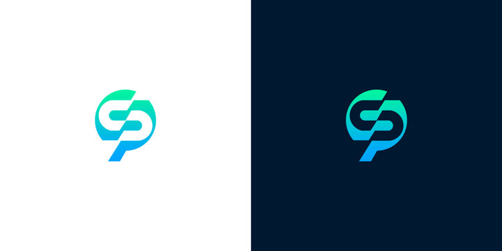 Modern Abstract SP Monogram Logo Design with Teal Gradient for Professional Corporate Branding Identity