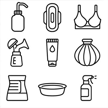 Icons emojis icon belly bath perineal isolated postpartum vector typography spaced essentials