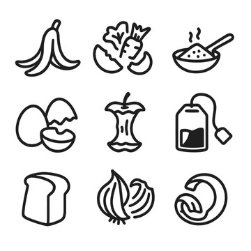 Icons compostable emojis no scraps transparent banana icon uniform apple onion vector